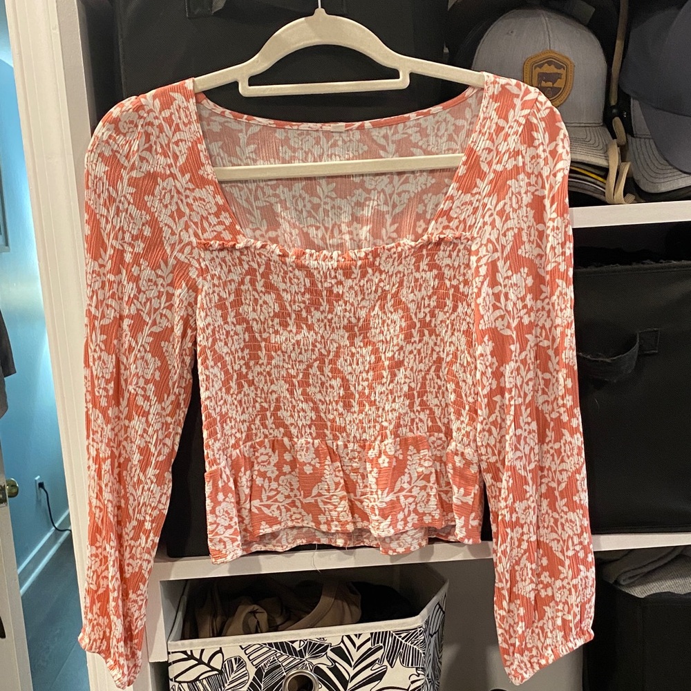 SHEIN Coral and White Floral Blouse
